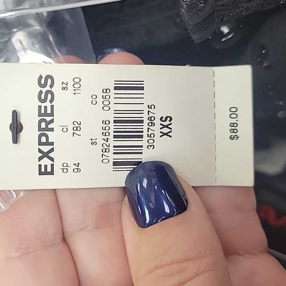 EXPRESS Metallic Dot Smocked Mock Neck Tiered Ruffle Dress Black Sz XXSmall NWT - Picture 6 of 10